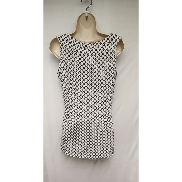 Cabi Cleo Diamond Print Tunic Semi-SheerTank Top Size M Color Blue/Cream - Picture 3 of 7